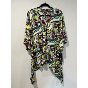 NEW Coldesina Top Womens Small Sharkbite Hem 70s Floral Stretch Indie Boho Art